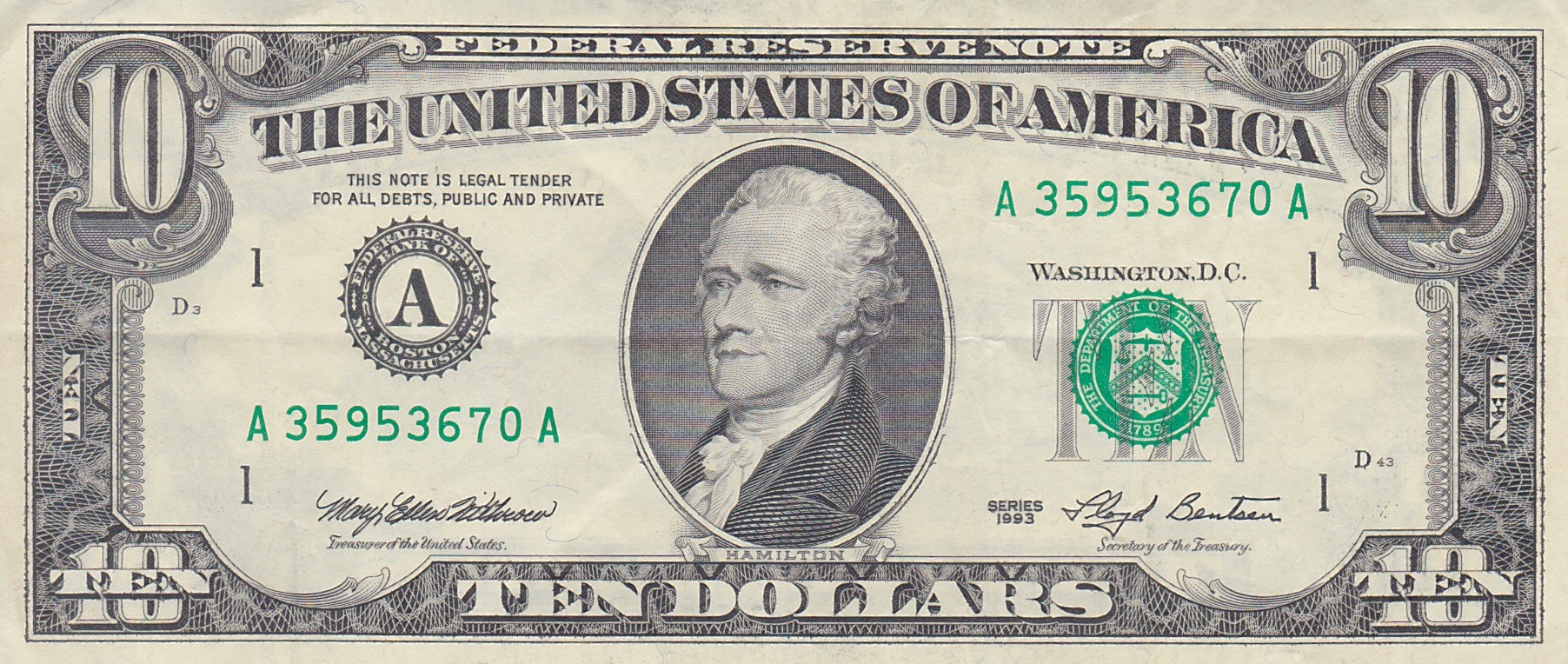 Series 1993 Ten Dollar Federal Reserve Note